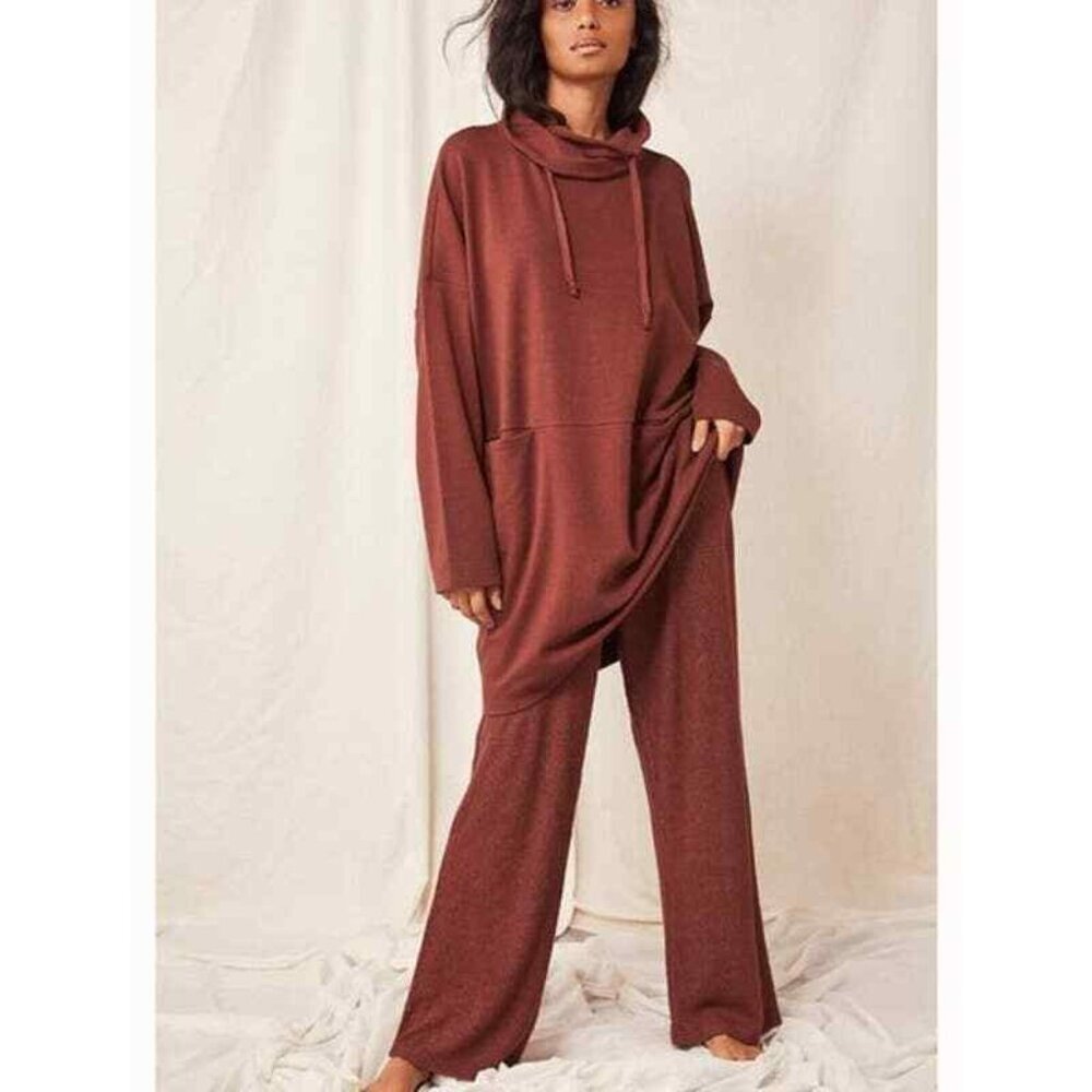 Free People Gigi Set Pullover Sweatshirt Pants Set Brown Size XS NEW Oversized